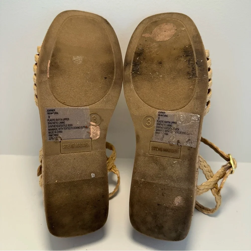 STEVE MADDEN JGarner Wedge Tan Raffia Sandal Size 3 Little Girl